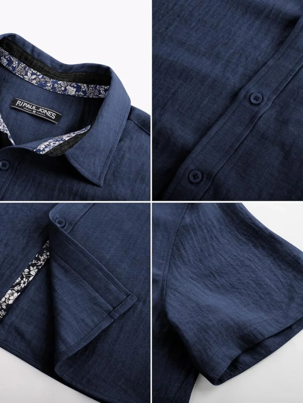 Men's Navy Blue Button Down Short Sleeve Casual Textured Beach Wedding Shirt